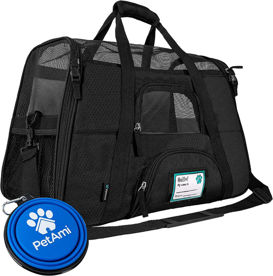 Airline Approved Pet Carrier for Cat, Soft Sided Dog Carrier for Small Dogs, Cat Travel Supplies Accessories for Indoor Cats, Ventilated Pet Carrying Bag Medium Large Kitten Puppy, Large Black